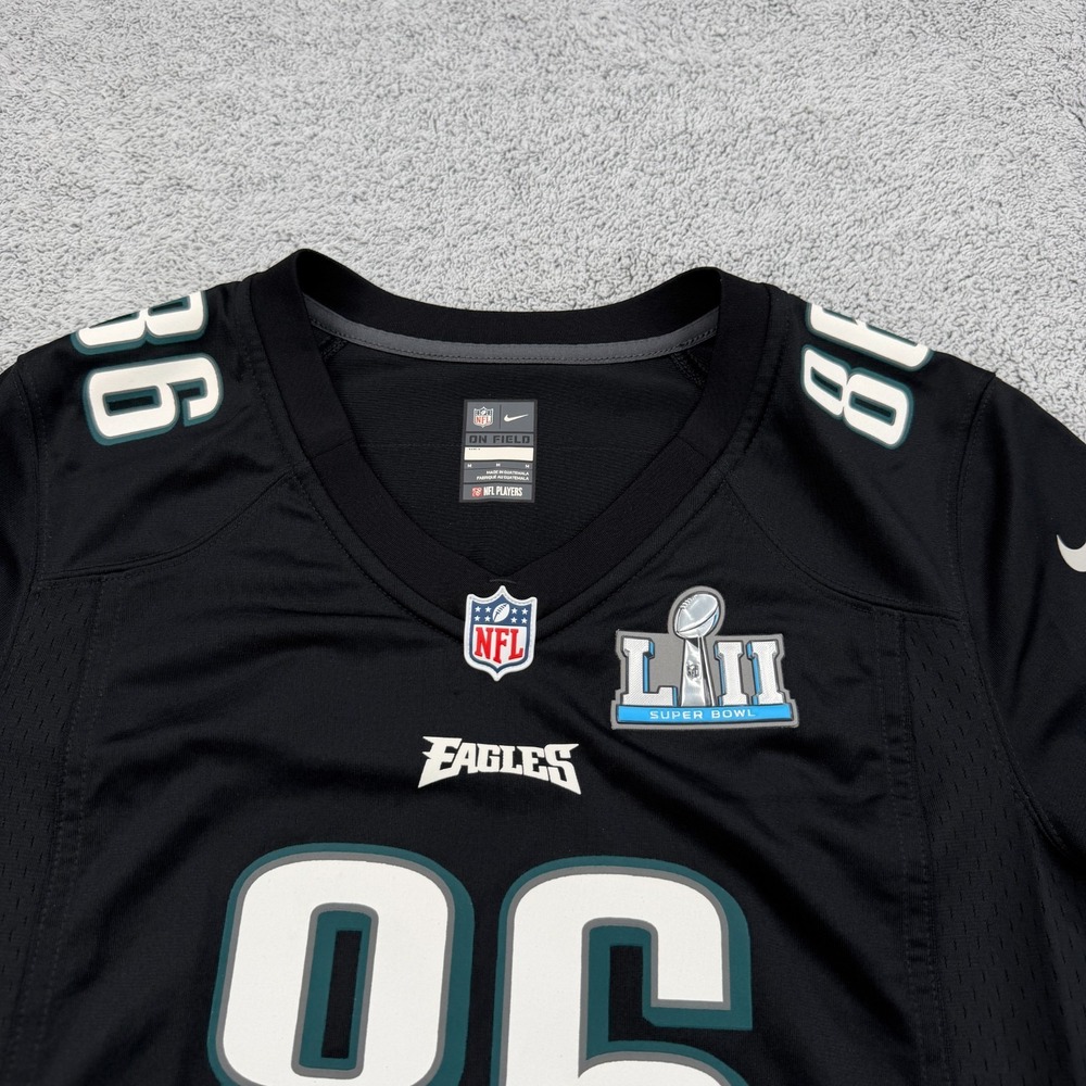 Philadelphia Eagles Superbowl Jersey Womens Medium Black Football Zach Ertz Nike - Picture 2 of 13